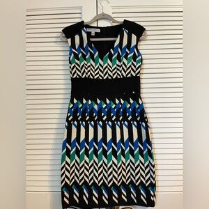 Maggy London -  Black and Blue Geometric Dress